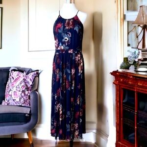 Alexa B evening dress blue floral sleeveless sheer mesh lined Womens Sz 12